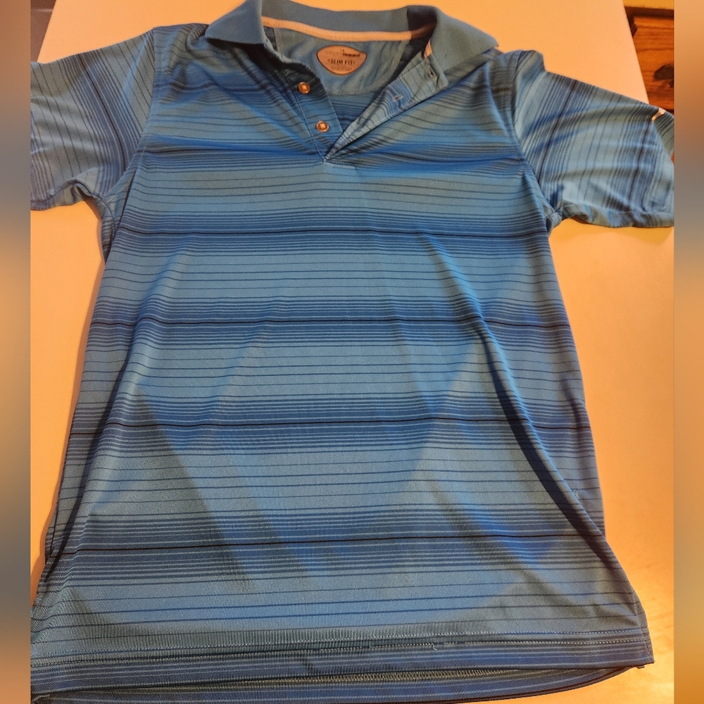 Grand Slam Mens Blue Striped Polo Shirt